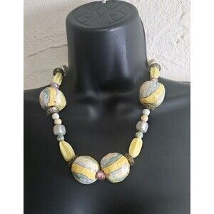 Vtg. Crafted Heavy Chunky Moroccan Exotic Tropical Island Bead Necklace 21 inch